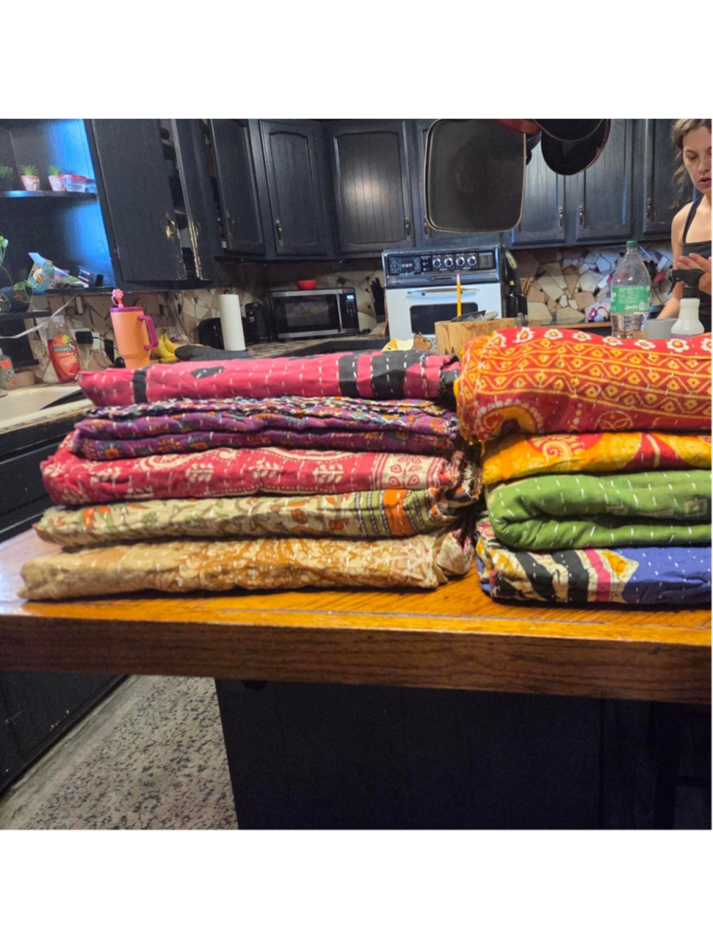 Multi-colored Kantha quilts with floral and geometric patterns 1 for selling pri